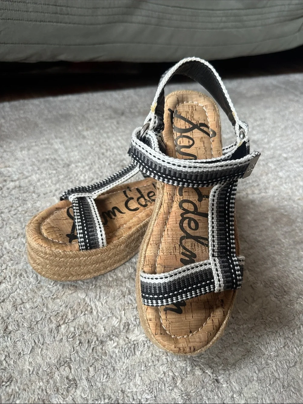 Platform Espadrille Sandals- Black and White Striped